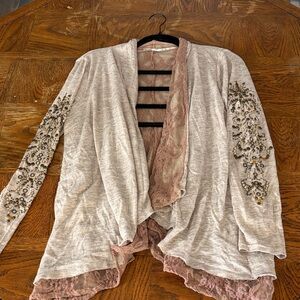 Miss Me Beige Cardigan with Embellishments and Lace